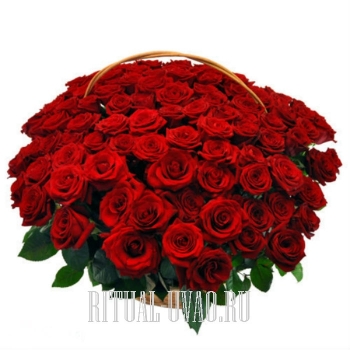 120 или 150 шикарных Роз в похоронной корзине
